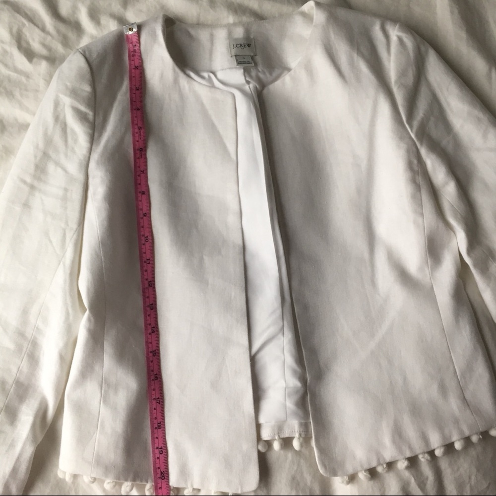 J Crew White Linen Cropped Pom-Pom Jacket - Picture 5 of 9
